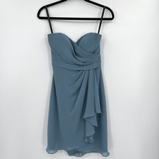 Jenny Yoo Womens Dress Size 0 Blue Chiffon Draped Strapless Sweetheart Neck Mini