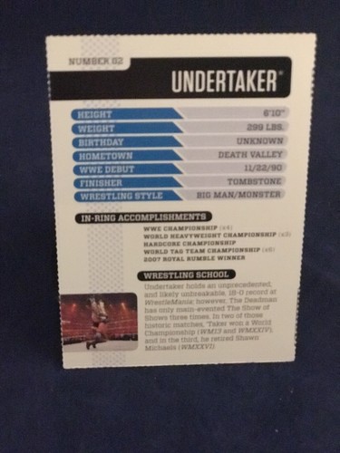 2010 WWE Magazine Future Hall Of Famer Perforated Card #2 Undertaker - Picture 2 of 2