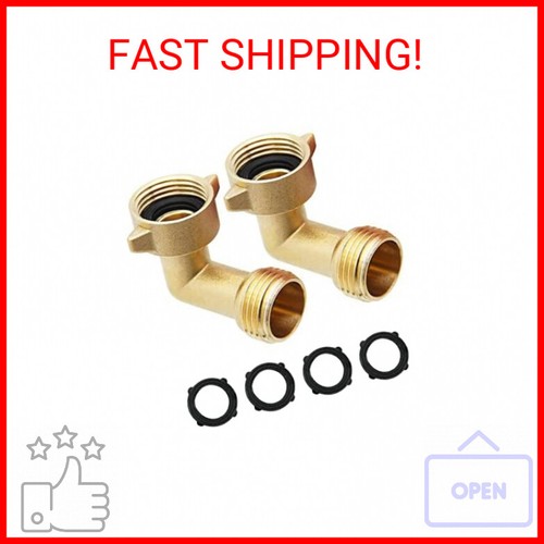 2Pcs 90 Degree Garden Hose Elbow, 3/4" Solid Brass Water Hose Connectors and Fit