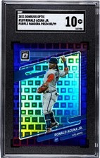 2021 Donruss Optic #189 Ronald Acuna Jr. PURPLE PANDORA PRIZM /99 SGC 10 GEM