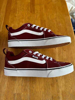 Men's 9  Vans Filmore Skate Low Shoes Burgundy Maroon White Sk8 Skateboard