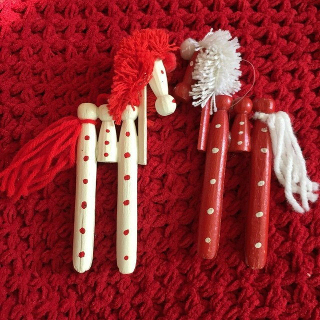Vintage Pair of Wooden Clothespin Horses Christmas Tree Ornaments eBay