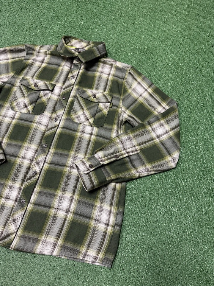 Outdoor Research Men's Medium Green Plaid Pitch Long Sleeve Flannel Shirt Wool Foto 3 de 4