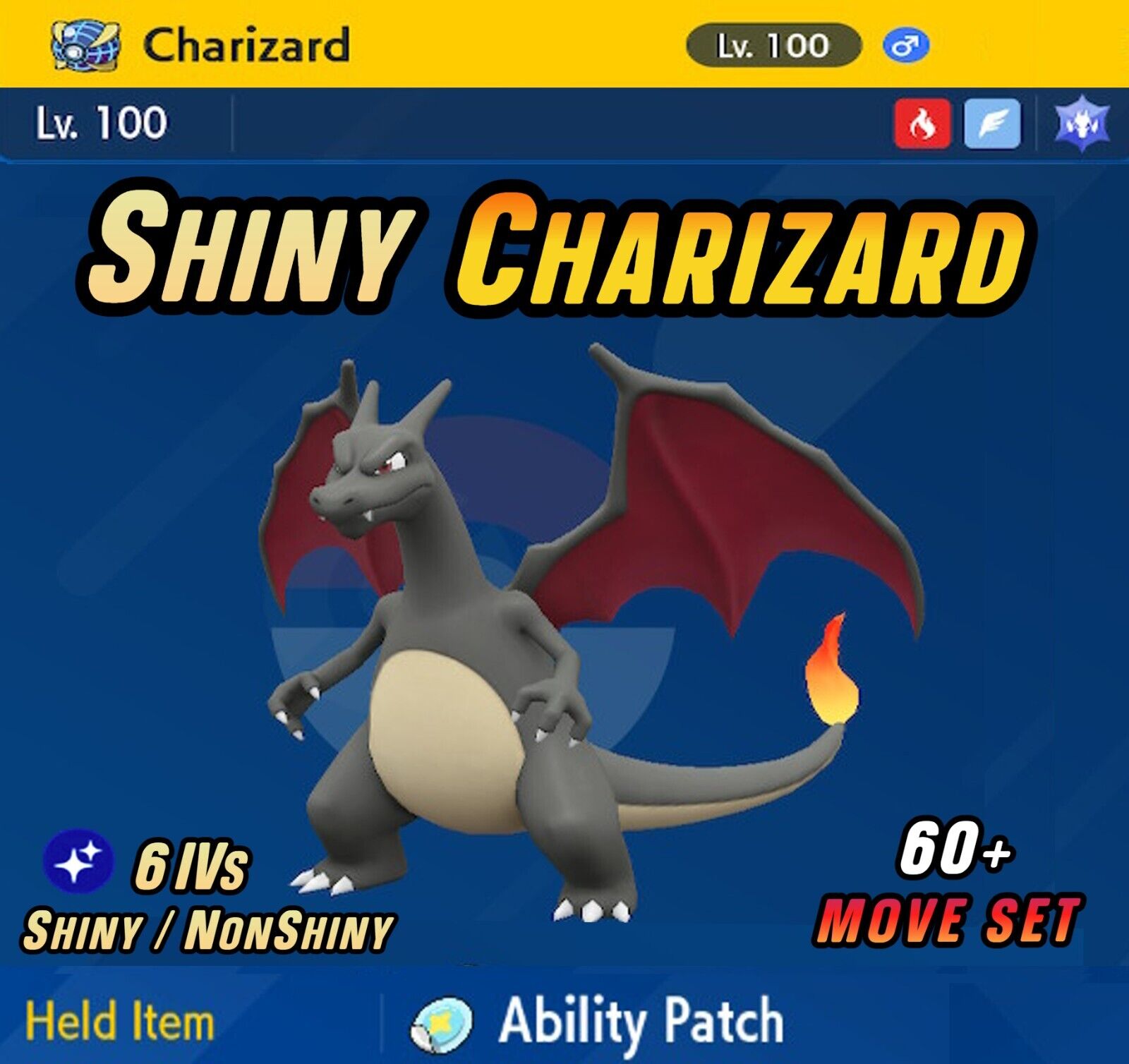 Pokemon Let's Go Shiny Charizard 6IV-AV Trained