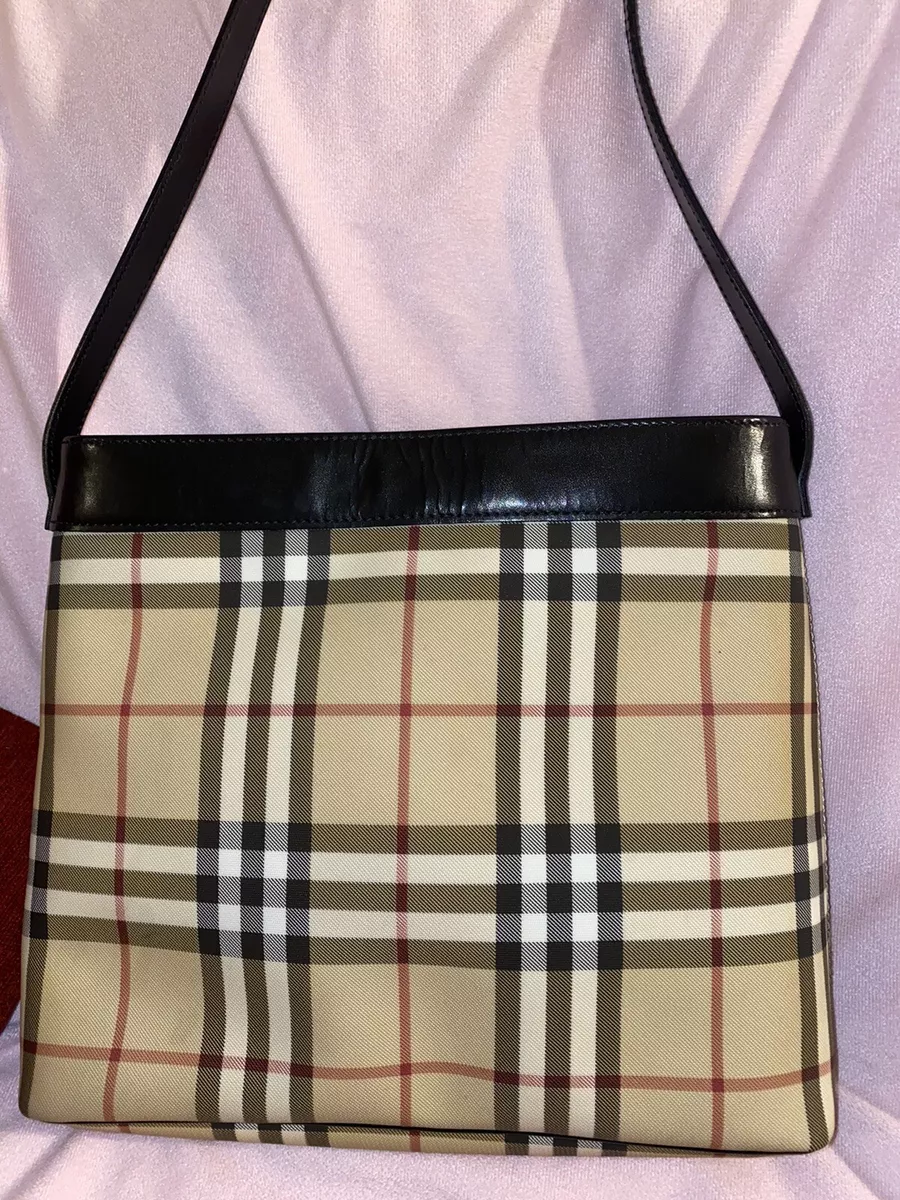 Vintage Burberry London Women’s Nova Check Logo Coated Canvas Purse  Shoulder Bag