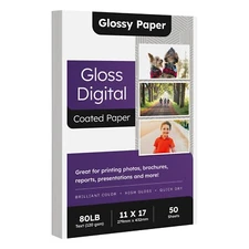 Double-Sided Gloss Digital Paper (C2S) 80lb Text Glossy – 11 x 17 – 50 Sheets