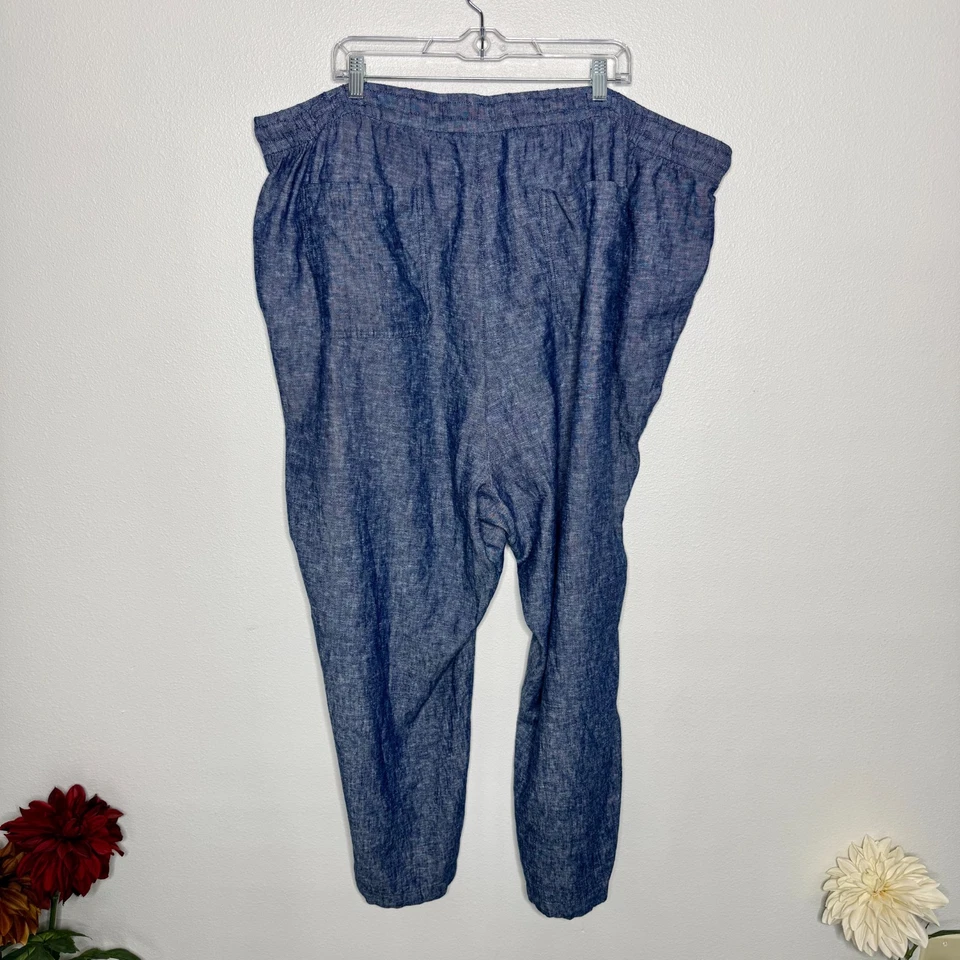 Pantalones antiguos azul marino de tiro alto pierna ancha mezcla de lino - Para mujer 4XL Preppy informales verano Foto 3 de 4
