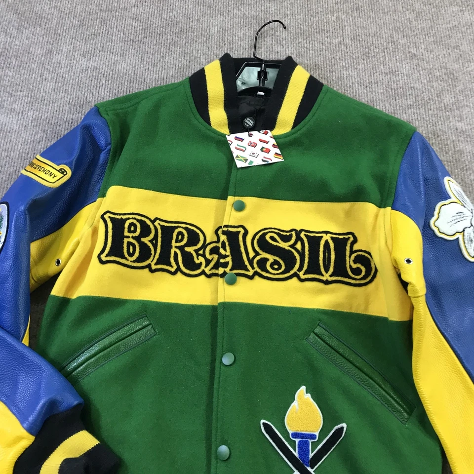 Куртка для церемонии открытия мужская небольшая университетская кожаная шерстяная нашивка бразильский олимпийский стиль - Изображение 3 из 4