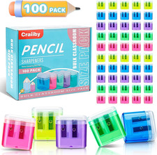 100 Pack Pencil Sharpeners Bulk - Colored Handheld Pencil Crayon Double Hole Sha