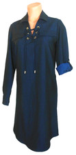Calvin Klein Dress 4 Navy Blue Convertible Long Sleeves Collar Knee Length EUC