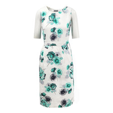 M&S Teal Floral 100% Linen Summer Shift Dress UK Size 14
