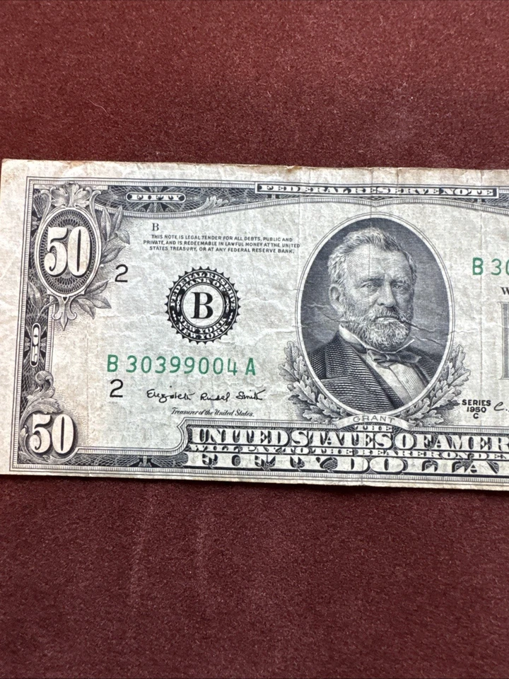 Series 1950-C 50 Dollar Bill Federal Reserve Note Circulated - Image 3 of 4