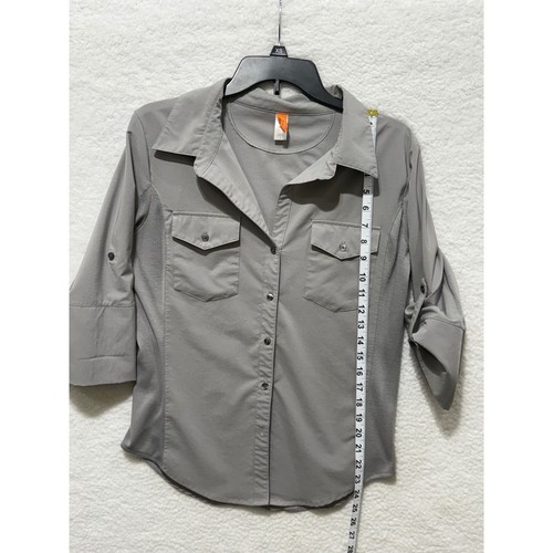 Camisa Lucy con botones para mujer L gris manga lengüeta enrollable 2 bolsillos cuello top - Imagen 7 de 7