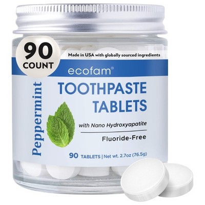 Toothpaste Tablets Peppermint 90 Tabs - Nano Hydroxyapatite Chewable for Travel