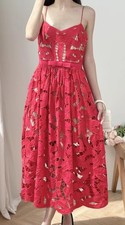 Fashion Women Lace Floral A line Dress Sleeveless Retro Girl Knee High Dresses	