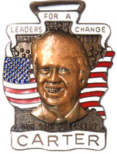1977 Jimmy CARTER president enamel brass watch fob ^