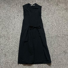JW Anderson Uniqlo Seersucker Midi Dress Sz 8UK 4US S Black Waist Tie Pockets