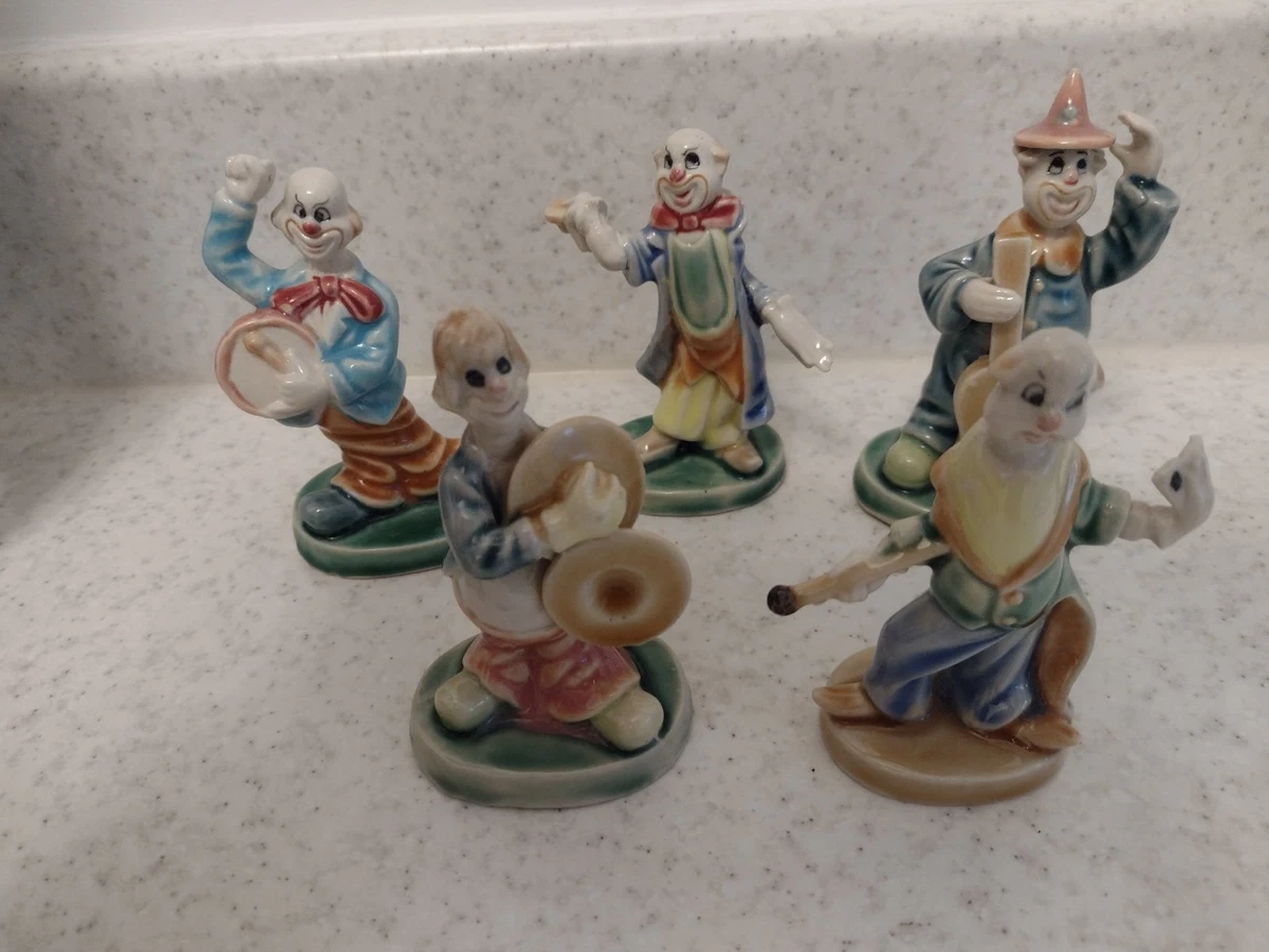 Ancien Clown Marionnette en Porcelaine Clown Salopette Étoiles Collection