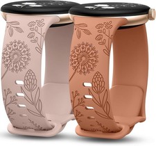 2 Pack Floral Engraved Strap Compatible with Google Pixel Watch 41mm