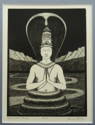 Henry Edward Bates original wood engraving print, Patanjali-Shiva, c1935, 26/50
