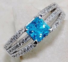 3CT Aquamarine  White Topaz 925 Solid Sterling Silver Ring Sz 8 UB3-9