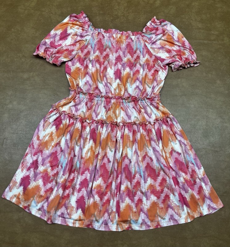 BCBG Girls' Ruffle Dress Zig Zag Multicolor Print Size M (10/12) Preowned Good