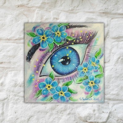 FORGET-ME-NOT-EYE, Kunst Bild Blumen Auge gemalt Deko blau    Christiane Schwarz