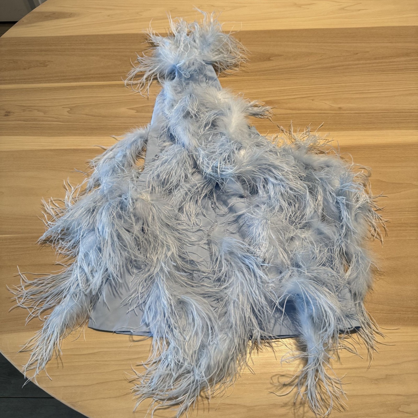 Light Blue Feather Trimmed Mini Dress Women's Size XS image 5