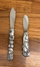 Vintage Pewter Signed Cheese Butter Spreaders Embossed Fruit Seagull Canada