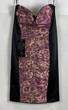 Bebe Women's NWT Belle Du Jour Ruched Taffeta Pencil Dress Leopard Print M