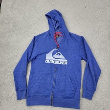 Quiksilver Hoodie Mens Medium Blue Logo Graphic Full Zip Pockets