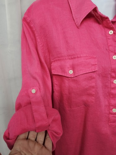 Lauren Ralph Lauren Blouse Pink Popover Linen Preppy Minimalist Beach Summer 2X - Bild 4 von 10