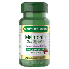 Nature's Bounty Melatonin 3mg Quick Dissolve Sleep Aid, Cherry Flavor, 240 Count