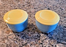 2 Vintage WESTINGHOUSE by HALL CHINA Co BLUE Bowl YELLOW Lid  DISH EXC