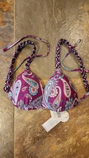 Malibu Dream Girl Paisley Padded Tie On Bikini Swim Top Juniors Size Medium NEW