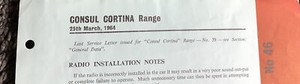 Consul Cortina Range Radio Installationshinweise. 1964