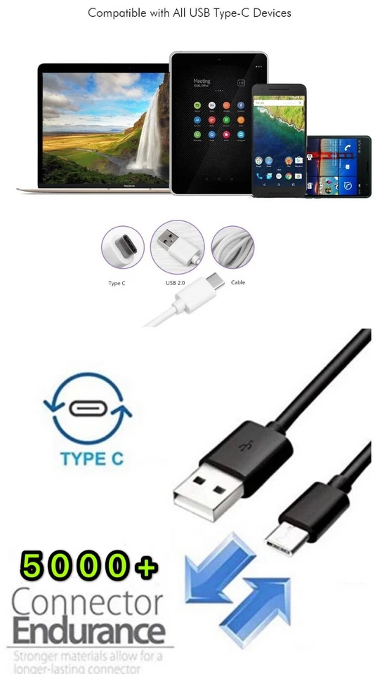 6FT Type C USB Data Fast Charger Cable for OEM Samsung Galaxy S8 S9 S10 NOTE9 BK - Image 3 of 3