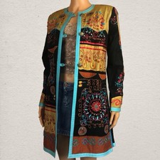 Indigo Moon Longline Jacket Collarless Boho Sequins Size Xs Festival Alternative