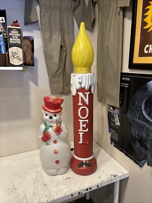 Vintage Enterprises 22'' Tall Blow Mold Snowman & Large Candle ( Read )