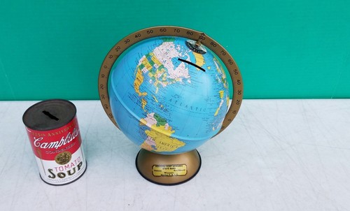 World Globe Coin Bank Nekoosa Wi STATE BANK Souvenir Replogle 6" 1950s Vintage - Picture 6 of 12