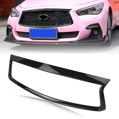 1pc Gloss Black Front Grill Outline Moulding Trim For 2018-2024 Infiniti Q50