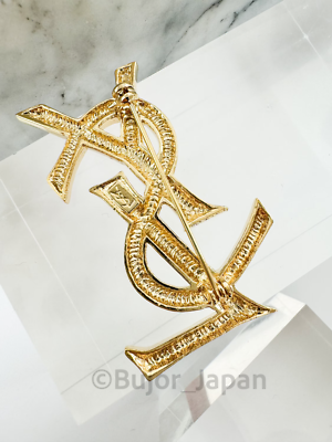 YSL YVES SAINT LAURENT BROOCH PIN YSL LOGO GOLD TONE UNISEX