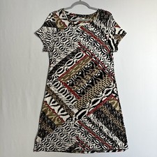 Calvin Klein Dress Black Animal Print Short Sleeve Pullover Boa  Neckline Sz L