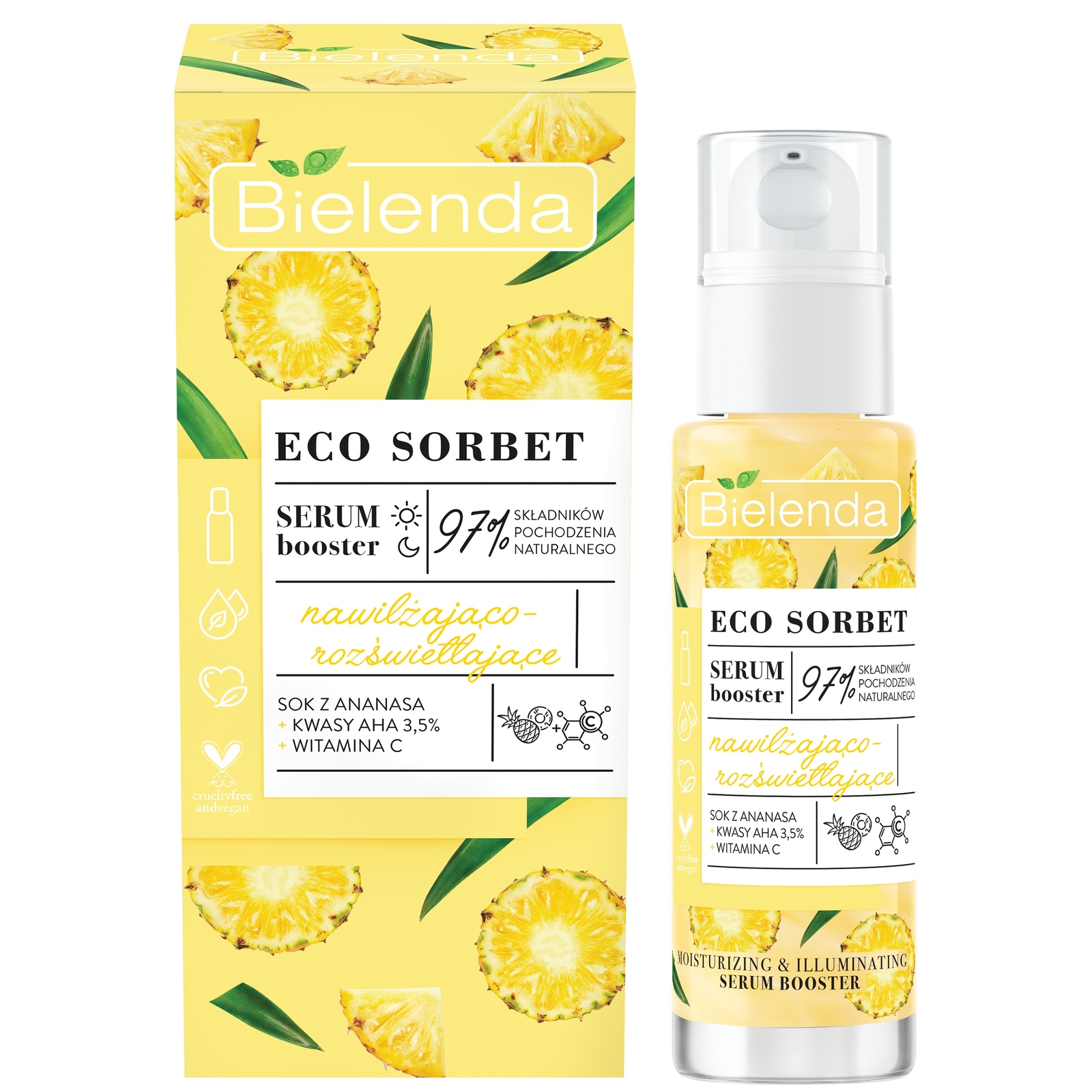 Bielenda Eco Sorbet Vegan Pineapple Moisturising Brightening Serum Booster 30ml