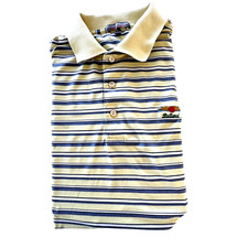 Peter Millar Polo Summer Comfort Baltusrol Golf Club Men L Yellow Gray Stripe SS