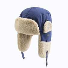 Unisex Winter Sherpa Hat Canvas Trapper Hat Russian Windproof Ear Flap Cap Retro