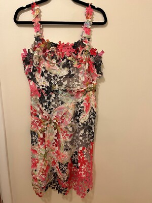 Elie Tahari Women's Floral Lace Spaghetti Strap Dress Size 6 Pre-Owned  Pink/Mult | eBay
