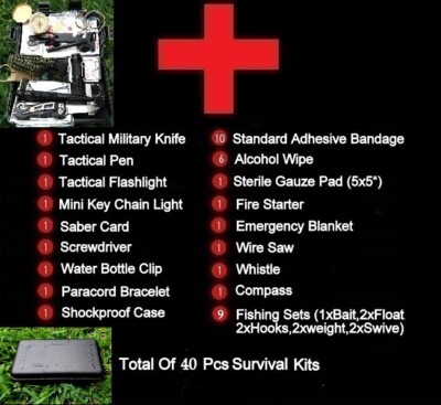 Galaxy 40 Pcs In One For Survival Emergency Kits Gear Outdoor Camping Hiking Hunting Traveling Fishing Ifak Emt Gift For Father Men Husband Son Family