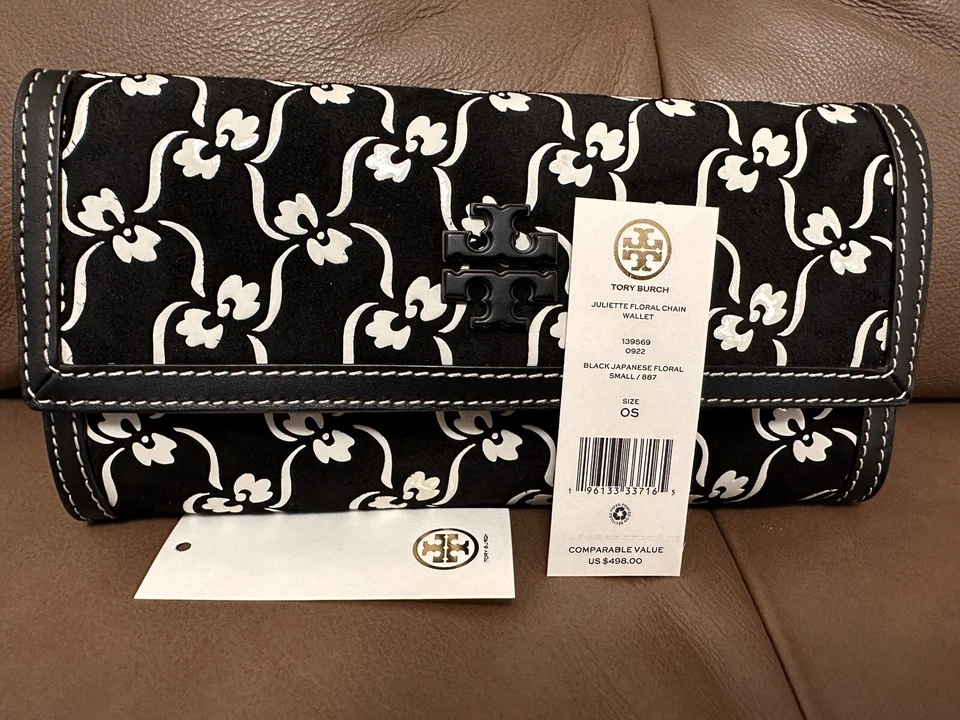 Tory Burch Juliette Cartera Cadena Floral Negra Japonesa Floral Pequeña Negra/Blanca Foto 3 de 4