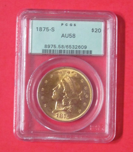 1875 S $20 Liberty Head Double Gold Eagle Coin PCGS AU58